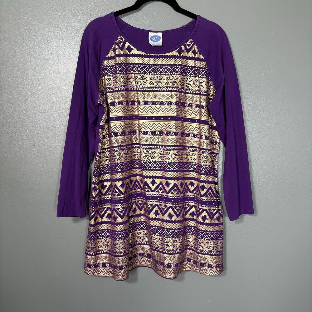 DG2 by Diane Gillman Women's Purple Gold Metallic Aztec Top - Size XL - Funky